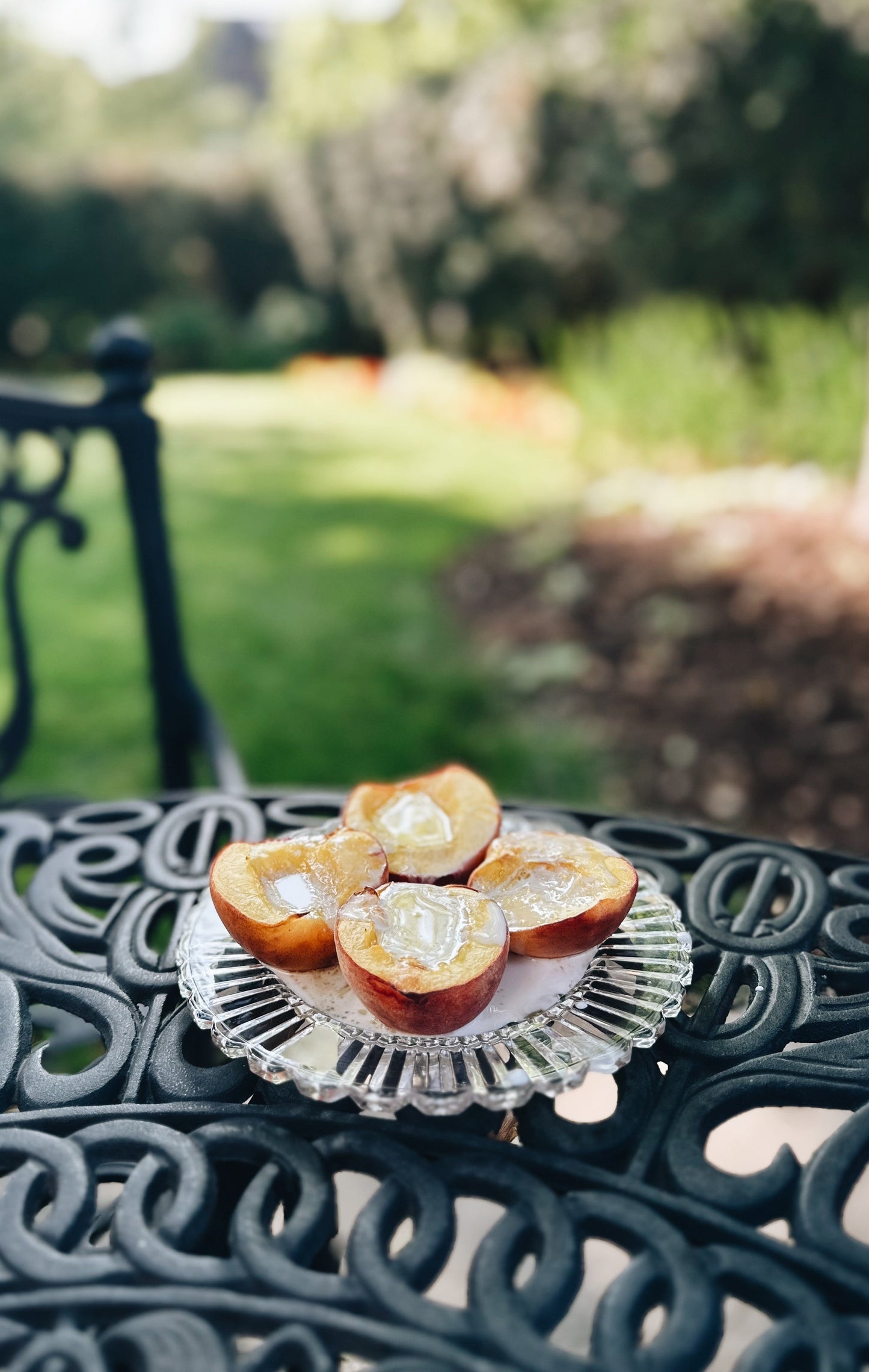 Baked Peaches with Cardamom Maple Syrup